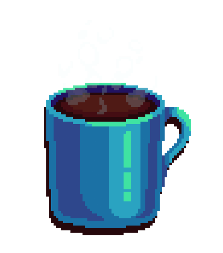 Pixel art mug steaming with coffee